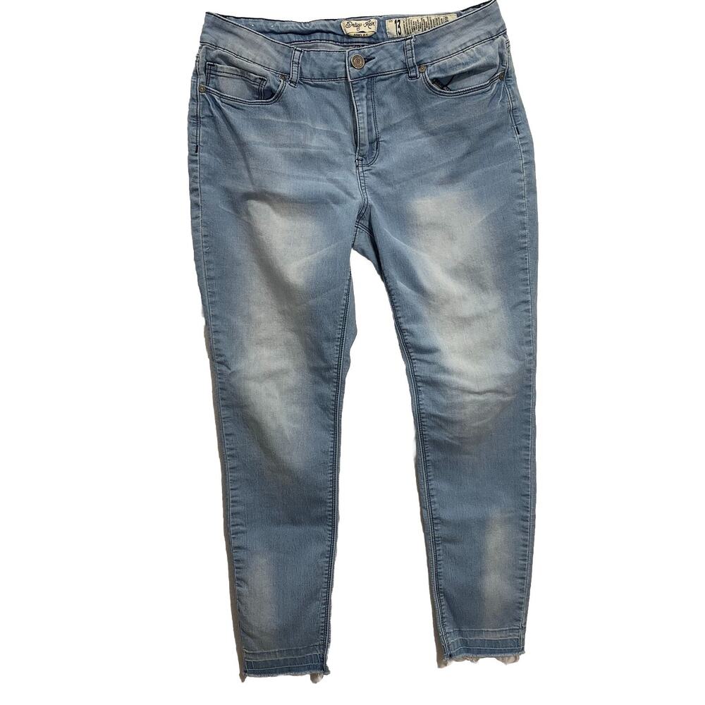 Indigo Rein Anklet Jeans Womens Size 13 Light Blue Skinny Frayed Raw Hem Cropped
